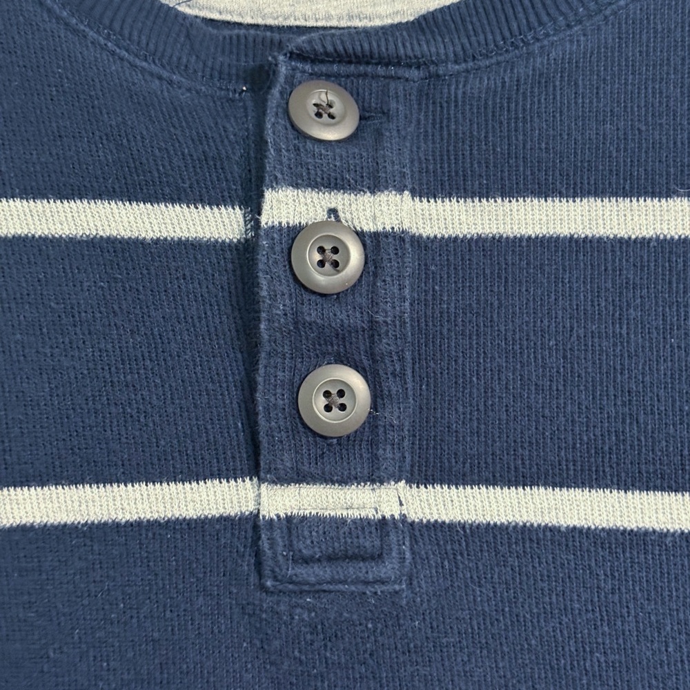 Old Navy Boys Striped Henley Shirt L 10-12 Navy Gray Cotton School Top - Picture 6 of 16